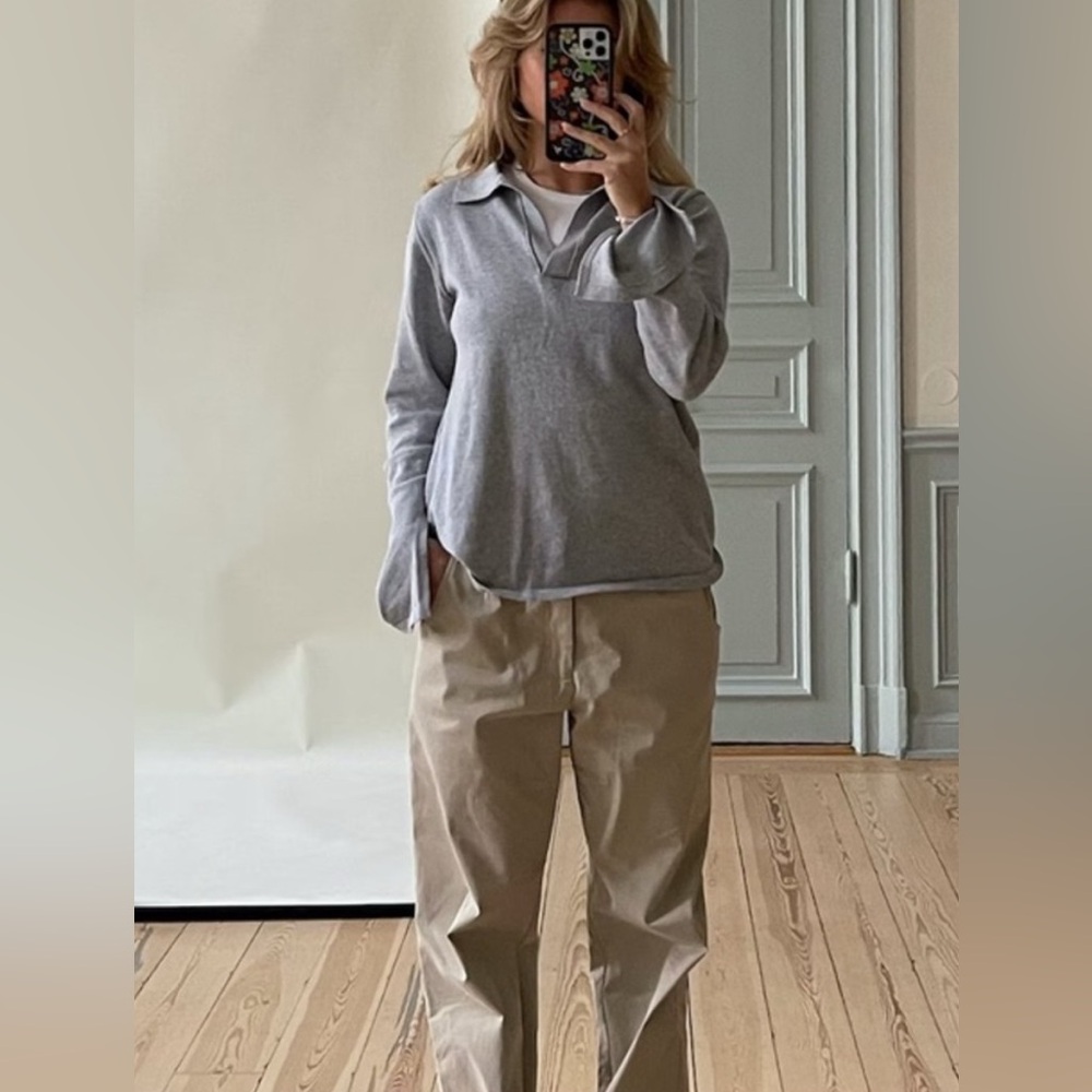 Djerf Avenue Getaway Top Sz Small Grey Polo‎ Style